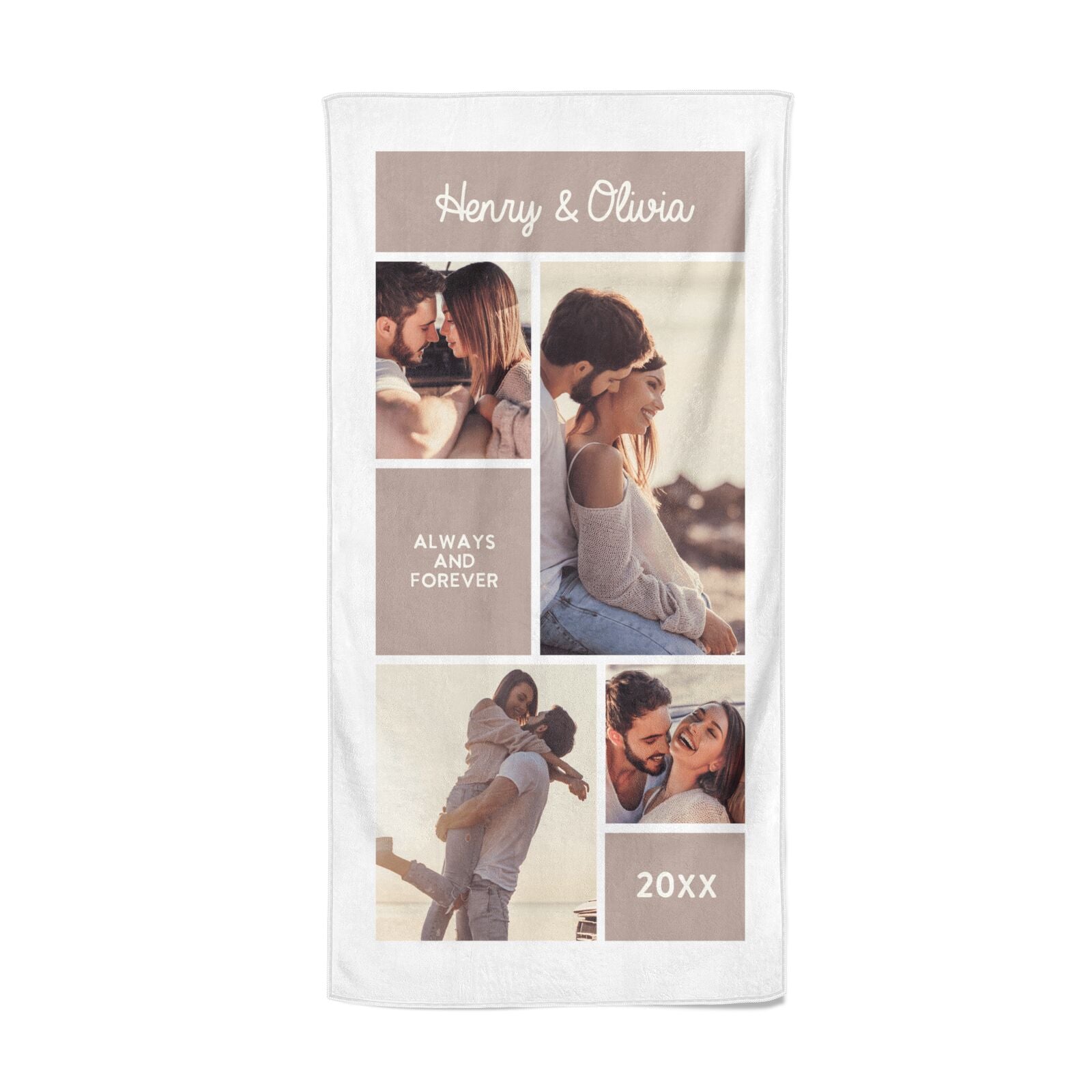 Couples Valentine Photo Collage Personalised Beach Towel Dyefor