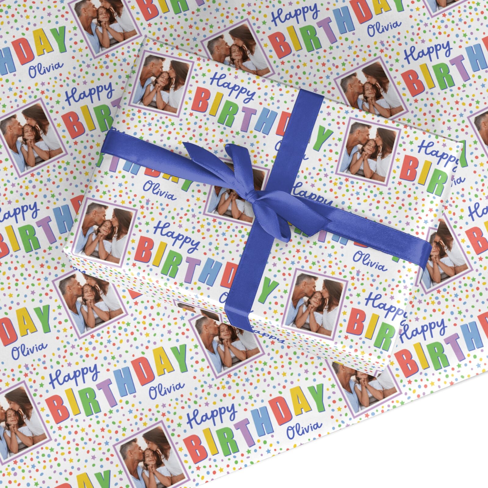 Happy Happy Birthday Personalized Wrapping Paper, Custom Wrapping