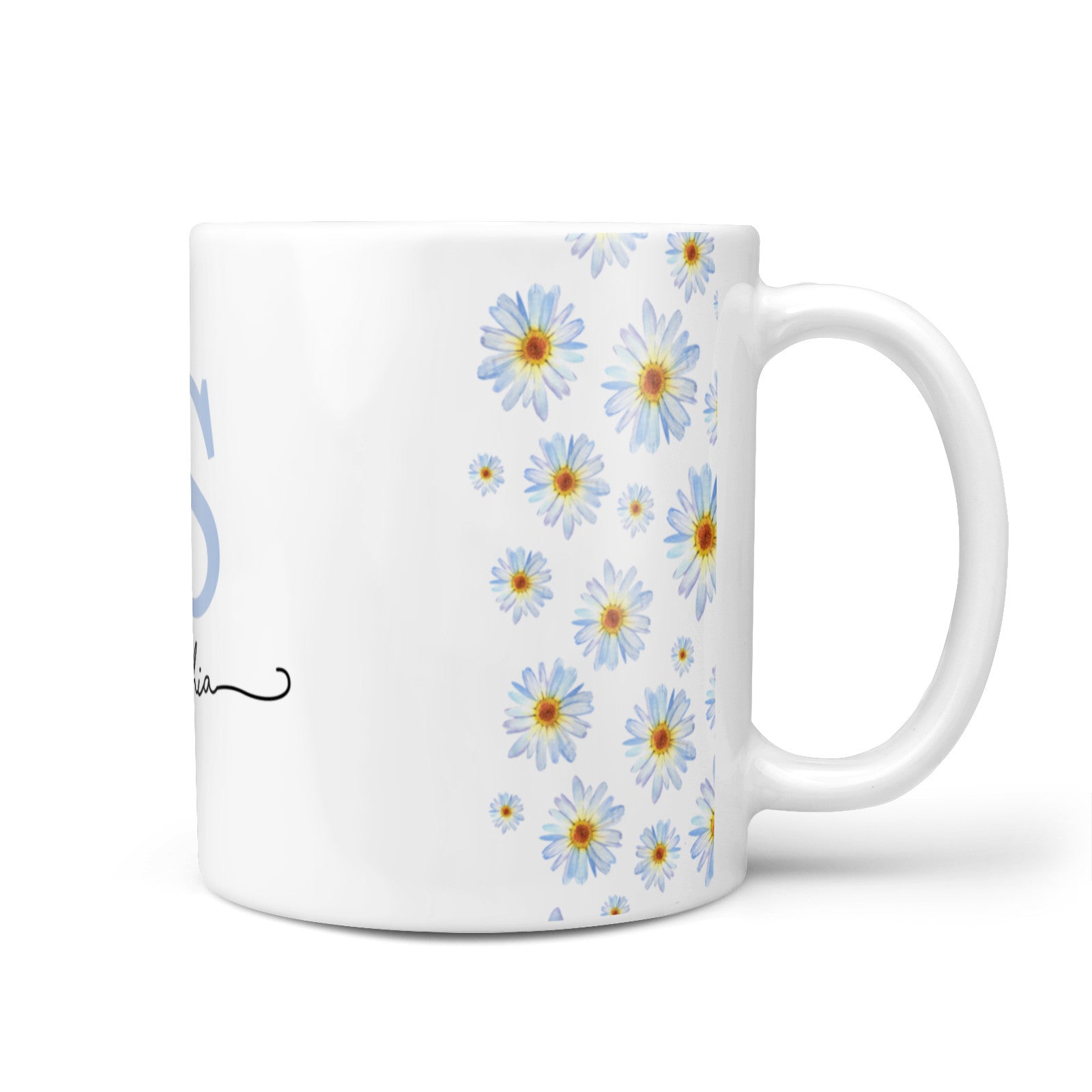 Grande initiale et nom personnalisés avec motif floral, tasse à