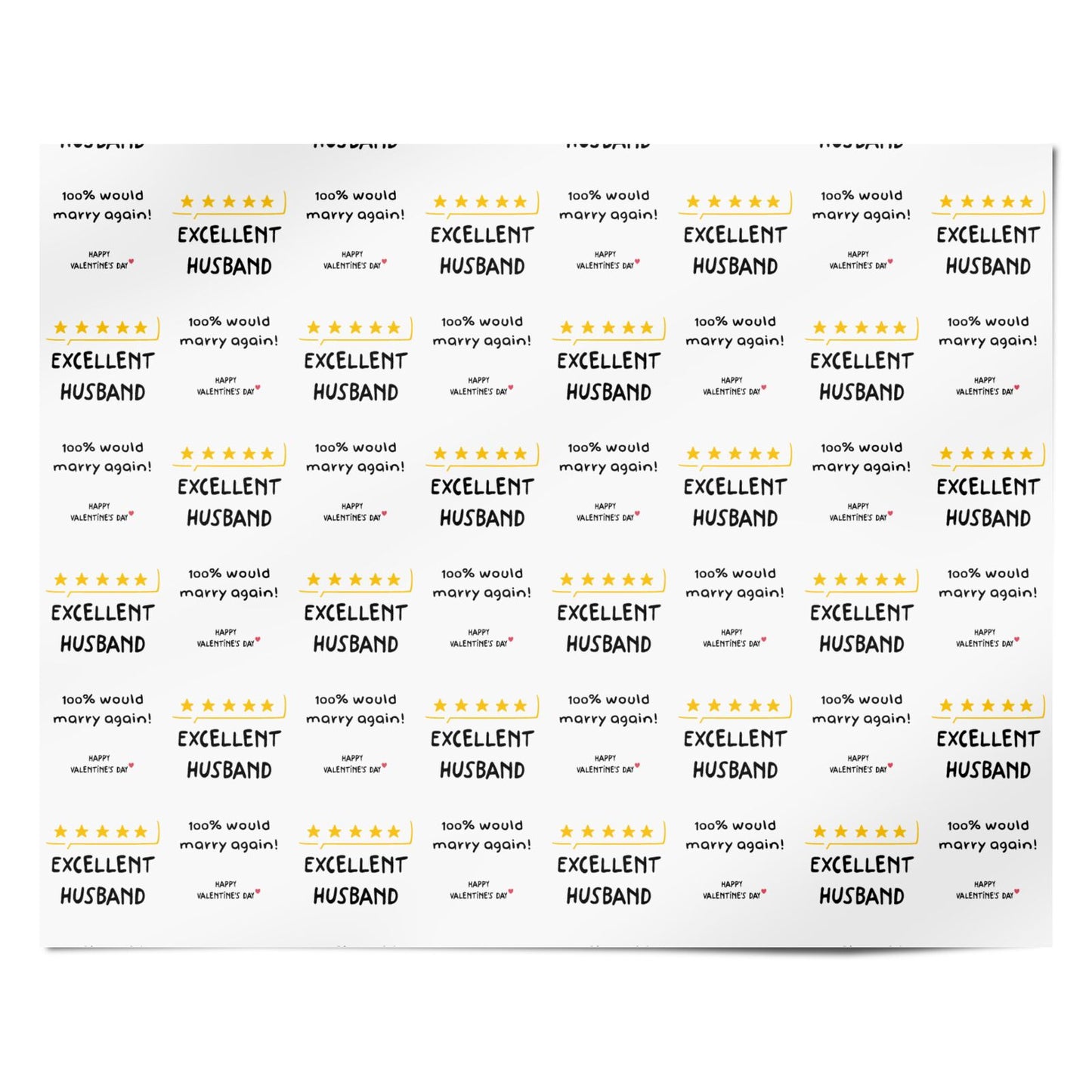 5 Star Excellent Husband Valentines Personalised Wrapping Paper Alternative