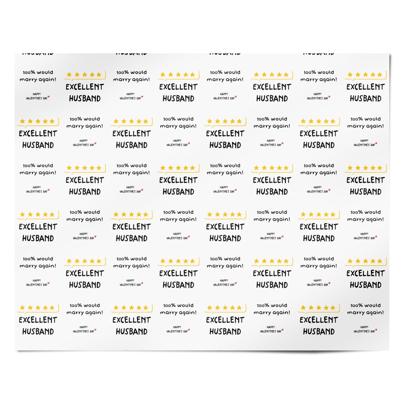 5 Star Excellent Husband Valentines Personalised Wrapping Paper Alternative