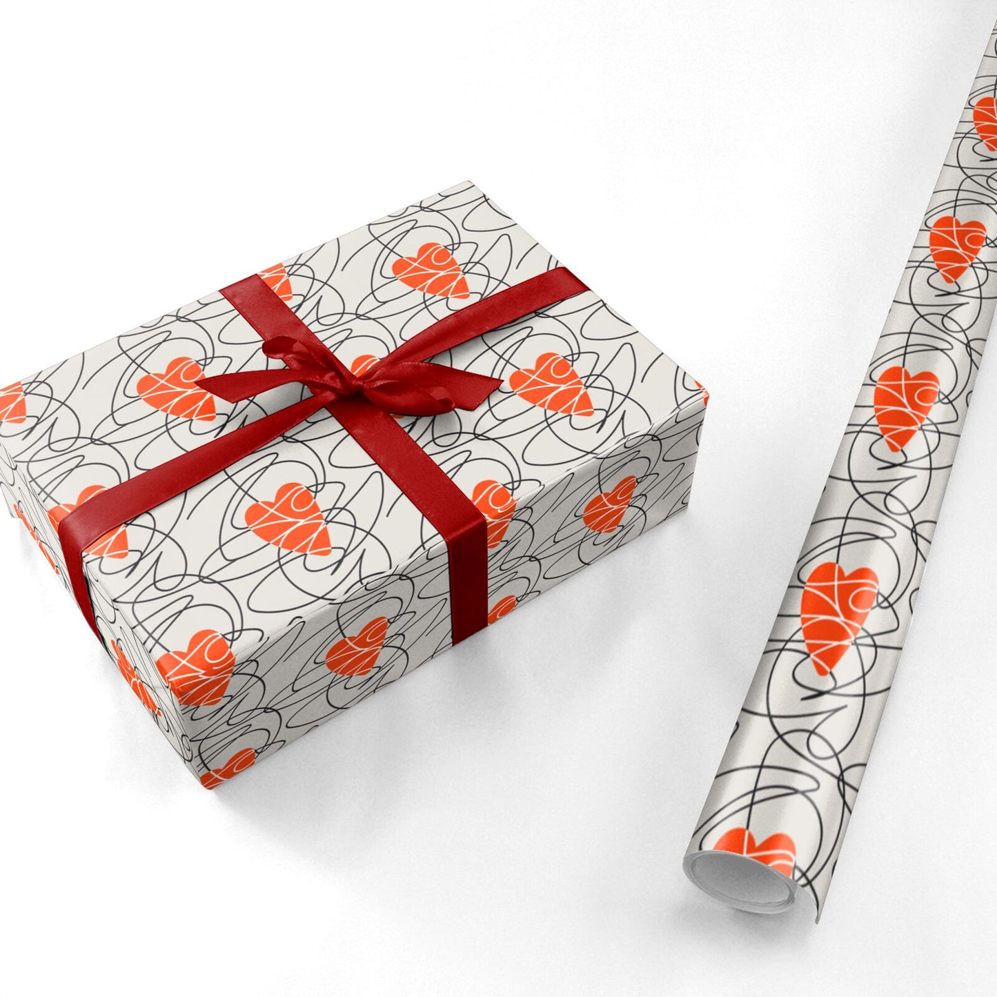 Abstract Love Heart Doodle Valentines Day Personalised Wrapping Paper