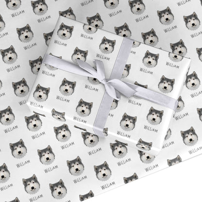 Alaskan Malamute Icon with Name Custom Wrapping Paper