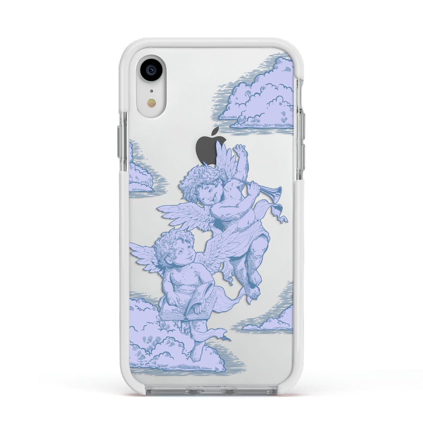 Angel Cloud Blue Apple iPhone XR Impact Case White Edge on Silver Phone