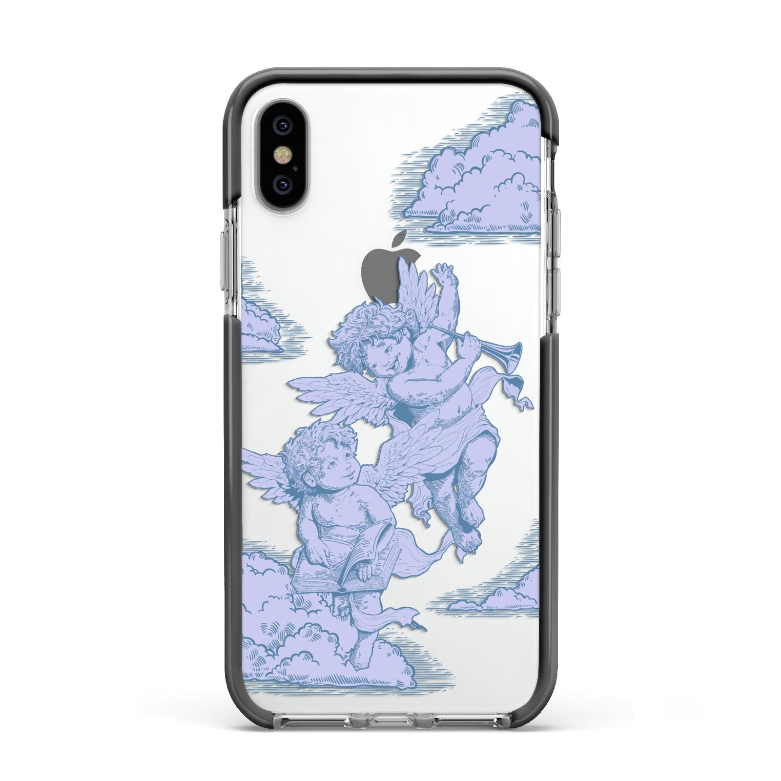 Angel Cloud Blue Apple iPhone Xs Impact Case Black Edge on Silver Phone