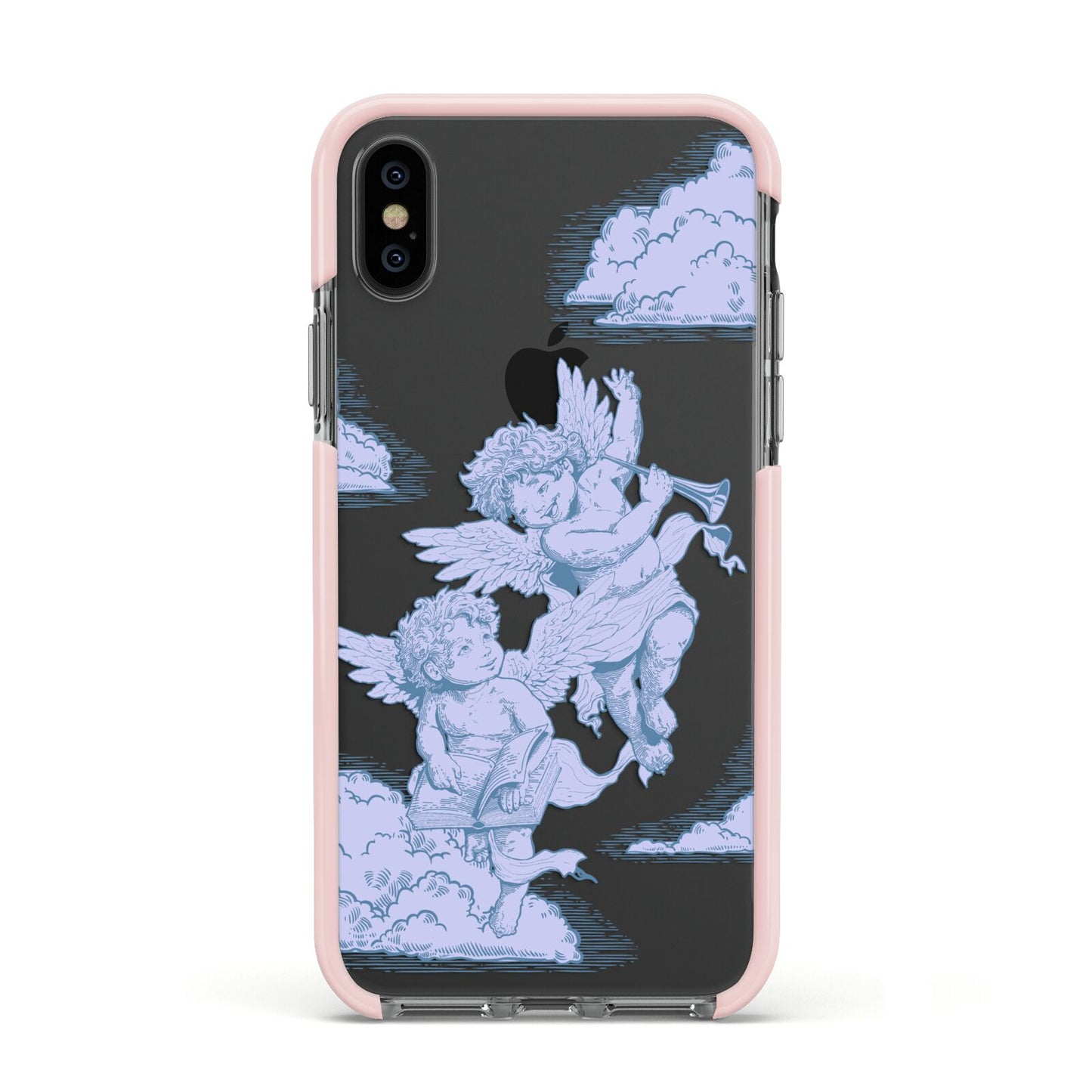 Angel Cloud Blue Apple iPhone Xs Impact Case Pink Edge on Black Phone