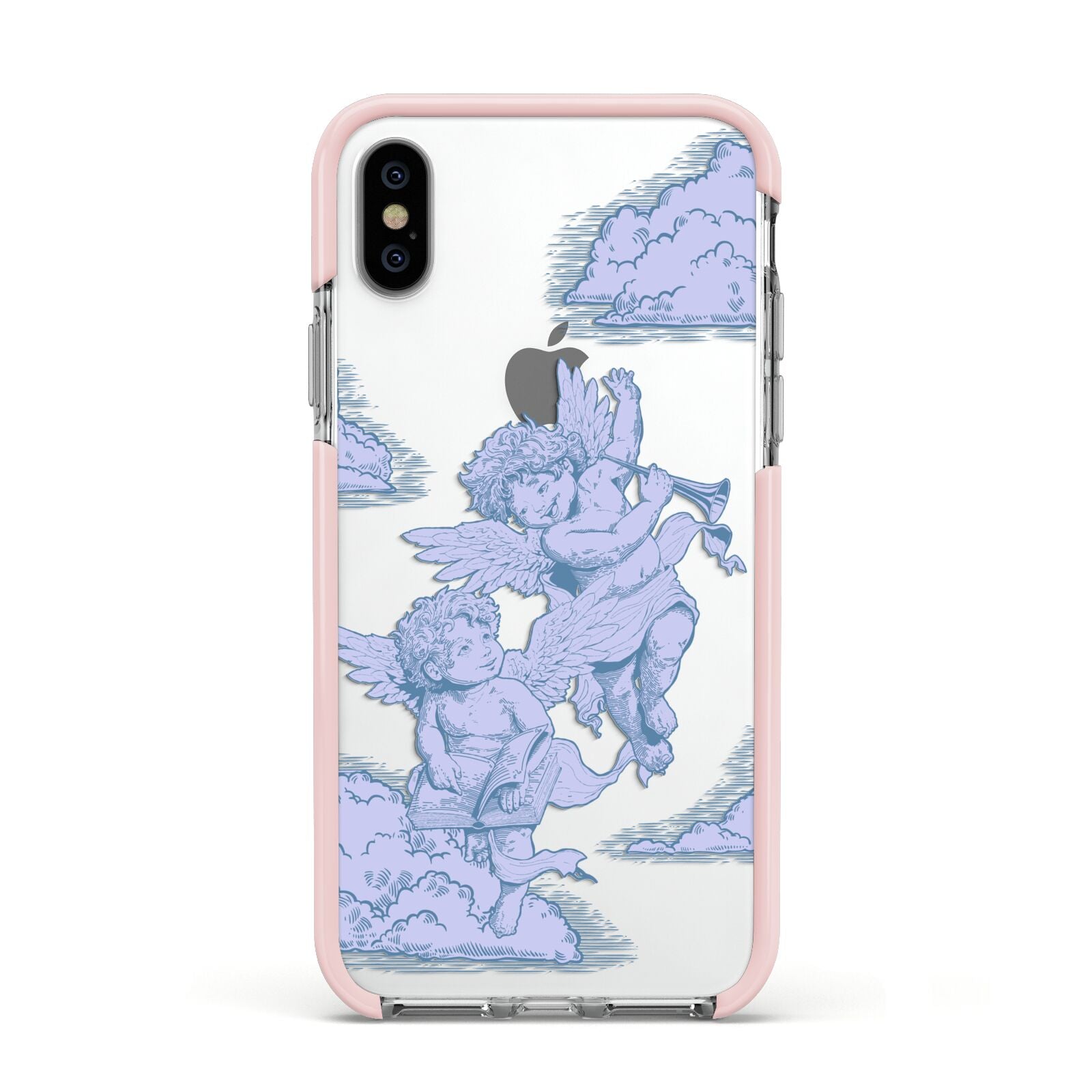 Angel Cloud Blue Apple iPhone Xs Impact Case Pink Edge on Silver Phone