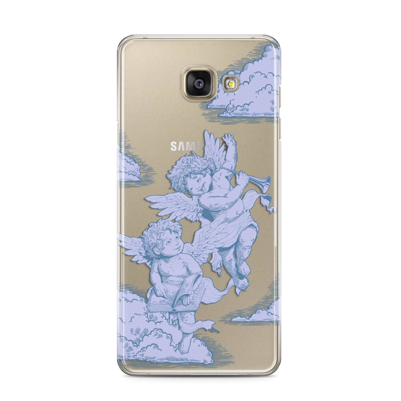 Angel Cloud Blue Samsung Galaxy A3 2016 Case on gold phone