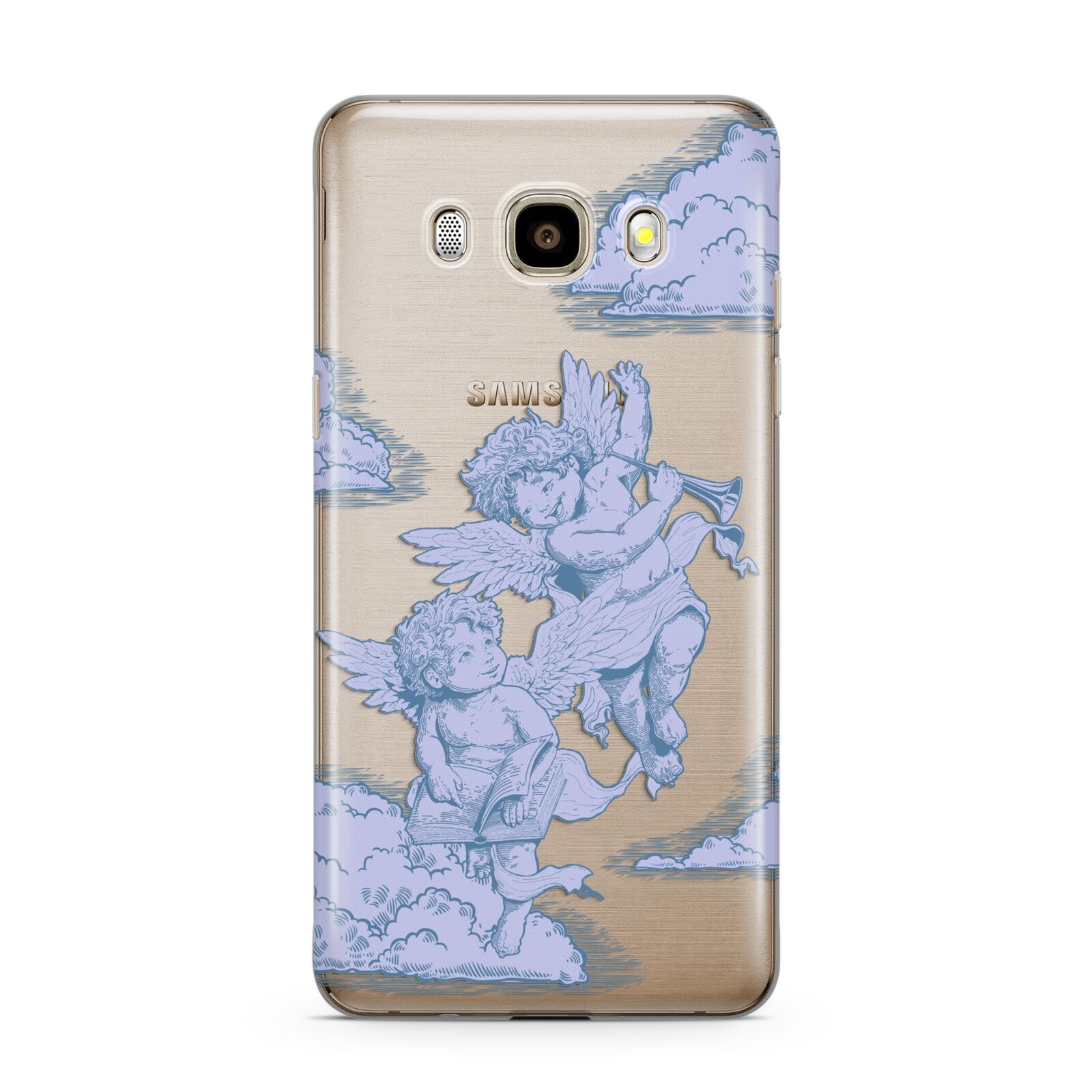 Angel Cloud Blue Samsung Galaxy J7 2016 Case on gold phone