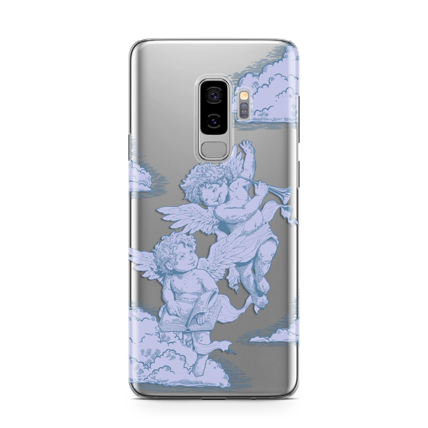 Angel Cloud Blue Samsung Galaxy S9 Plus Case on Silver phone