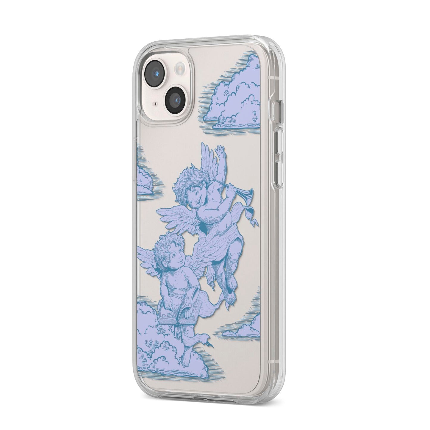 Angel Cloud Blue iPhone 14 Plus Clear Tough Case Starlight Angled Image