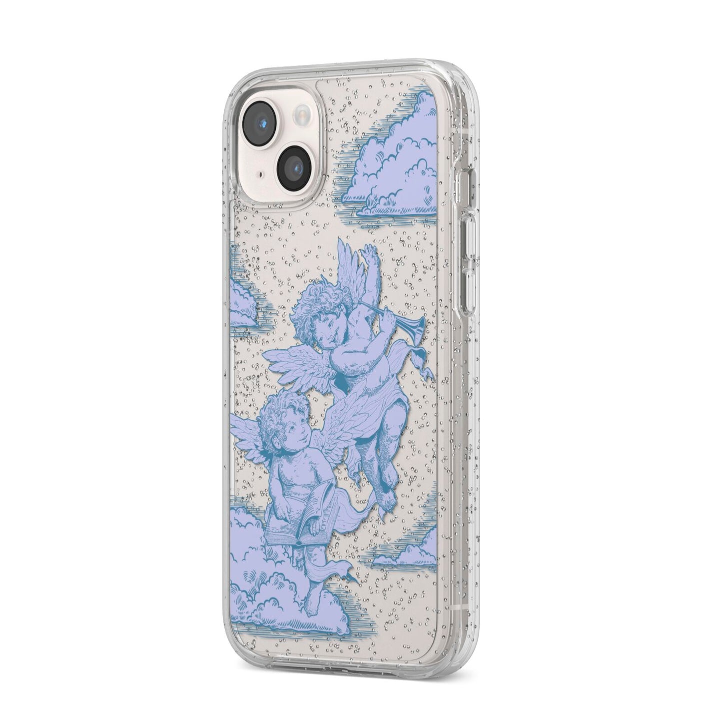 Angel Cloud Blue iPhone 14 Plus Glitter Tough Case Starlight Angled Image