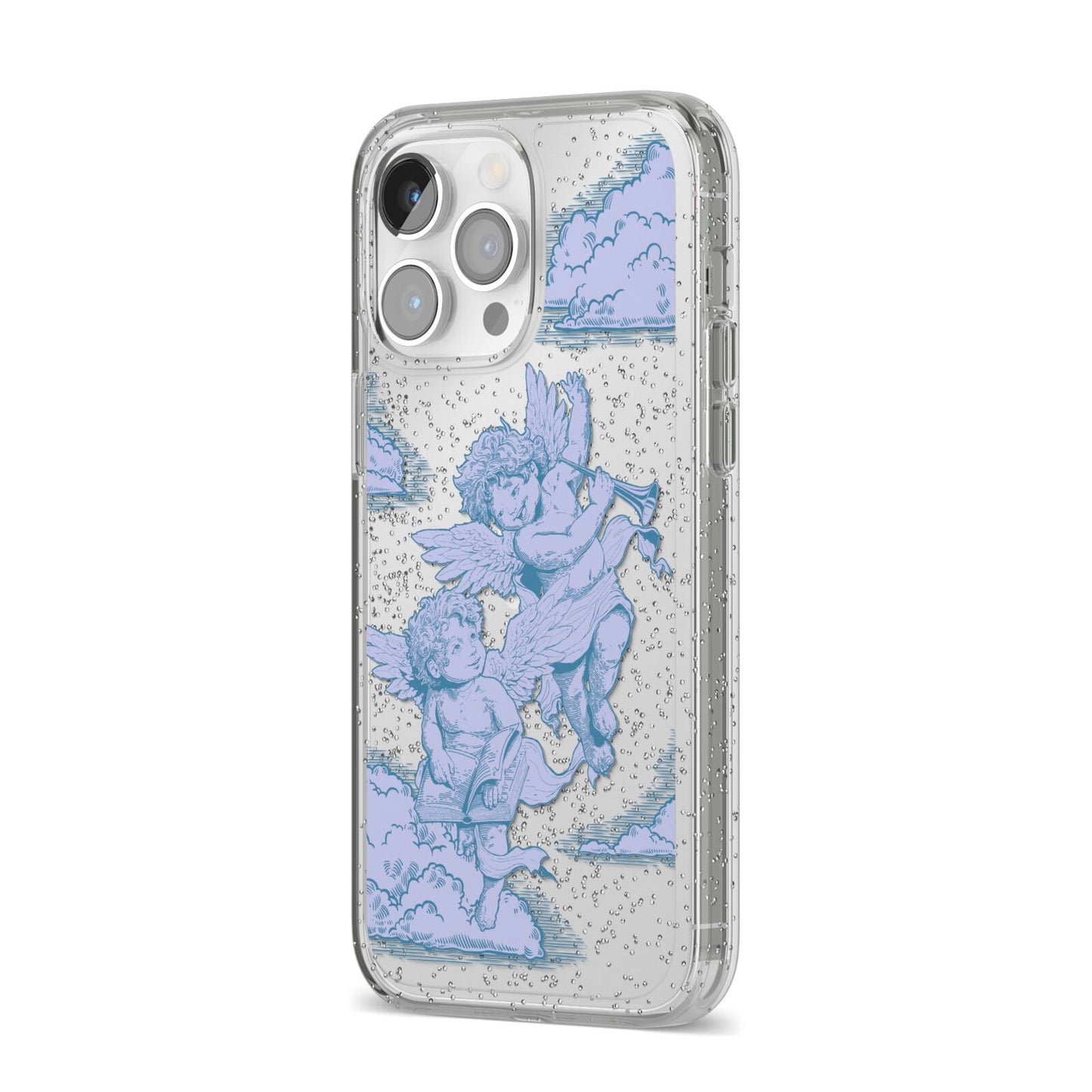 Angel Cloud Blue iPhone 14 Pro Max Glitter Tough Case Silver Angled Image