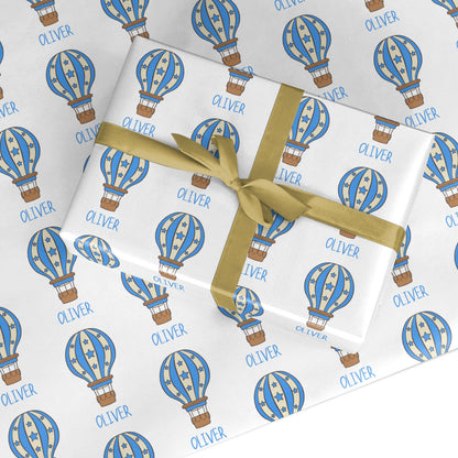 Baby Boys Personalised Hot Air Balloon Custom Wrapping Paper