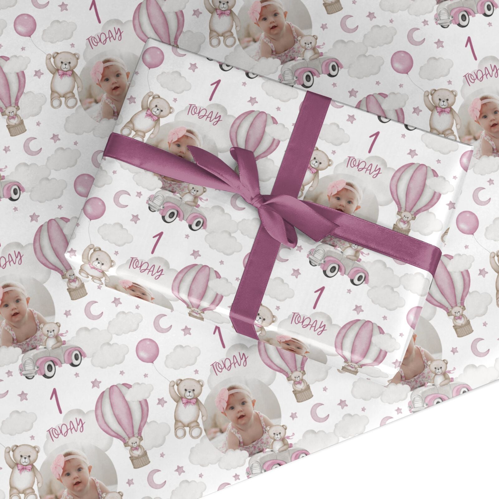 Baby Girls Personalised 1st Birthday Photo Custom Wrapping Paper