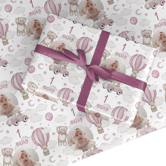 Baby Girls Personalised 1st Birthday Photo Custom Wrapping Paper