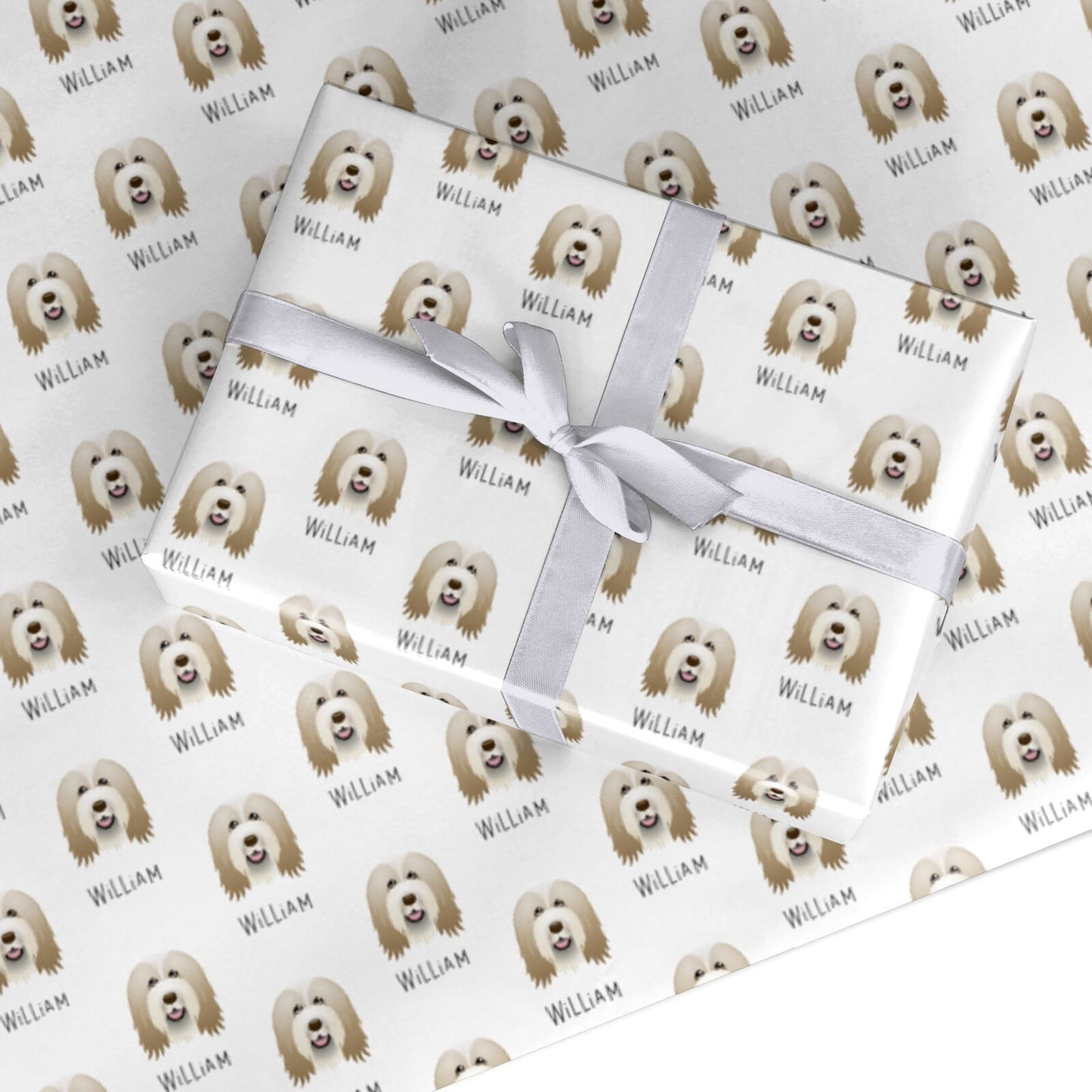 Bearded Collie Icon with Name Custom Wrapping Paper