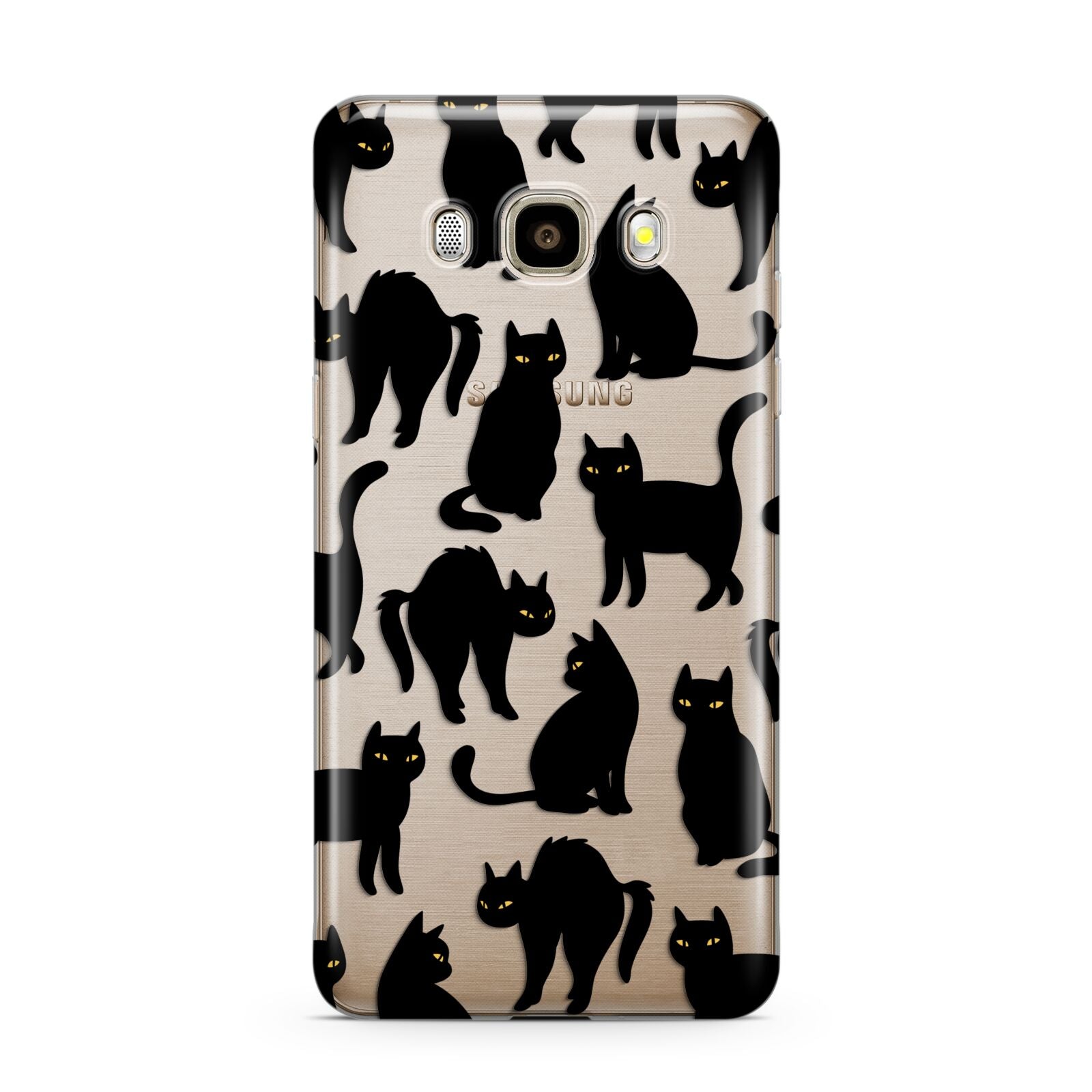 Black Cat Samsung Galaxy J7 2016 Case on gold phone