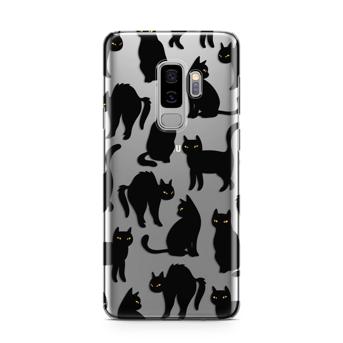 Black Cat Samsung Galaxy S9 Plus Case on Silver phone