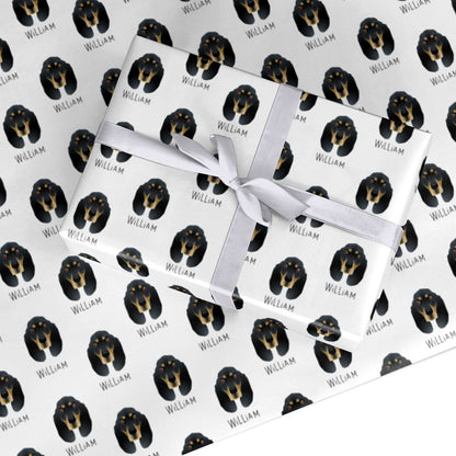 Black and Tan Coonhound Icon with Name Custom Wrapping Paper