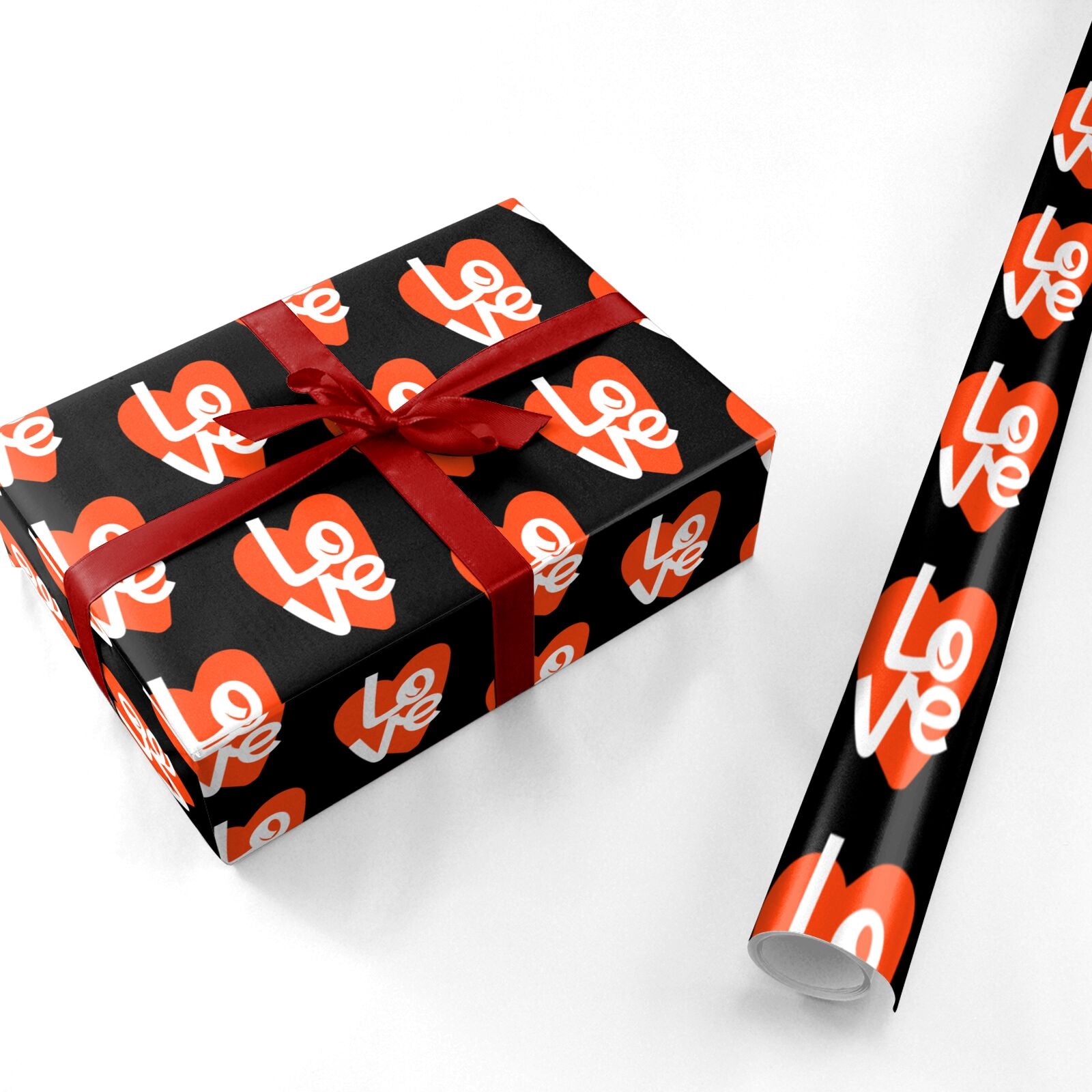 Bold Love Heart Black Valentines Day Personalised Wrapping Paper