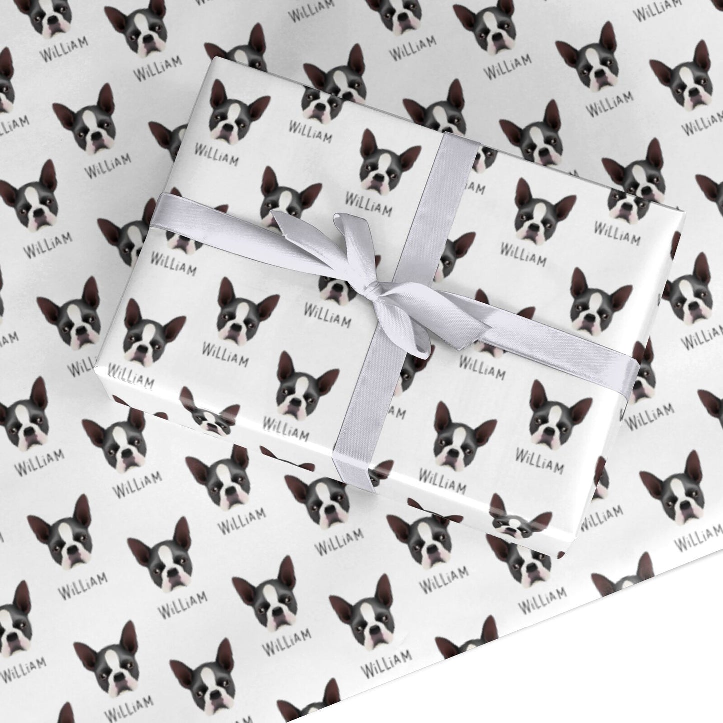 Boston Terrier Icon with Name Custom Wrapping Paper