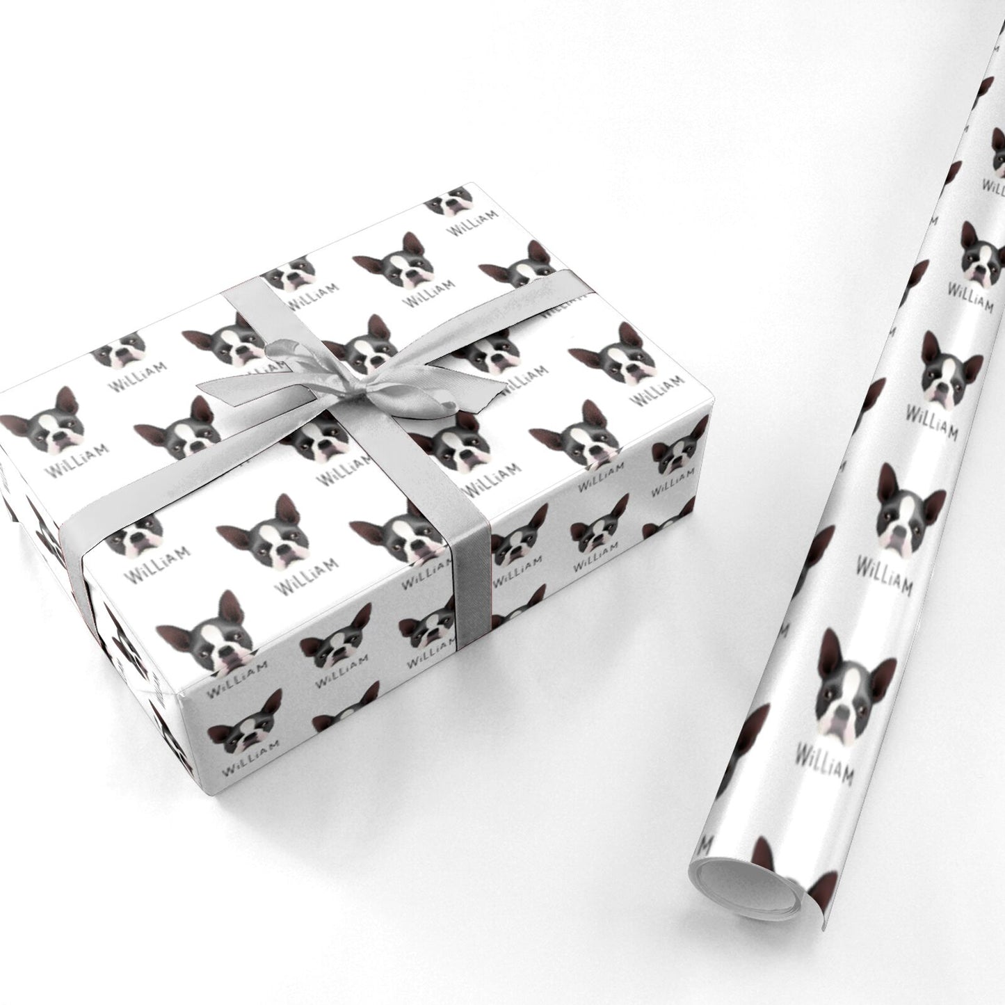 Boston Terrier Icon with Name Personalised Wrapping Paper