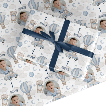 Boys 1st Birthday Personalised Photo Custom Wrapping Paper