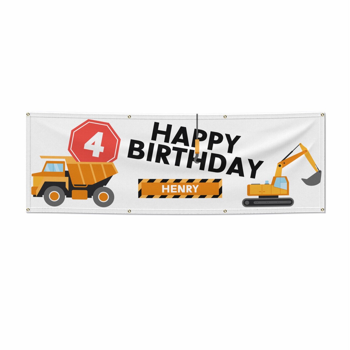 Boys Birthday Diggers Personalised 6x2 Vinly Banner with Grommets