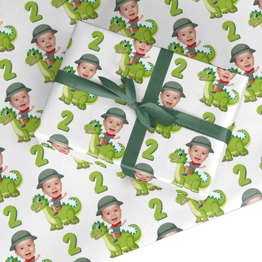 Boys Birthday Photo Dinosaur Custom Wrapping Paper