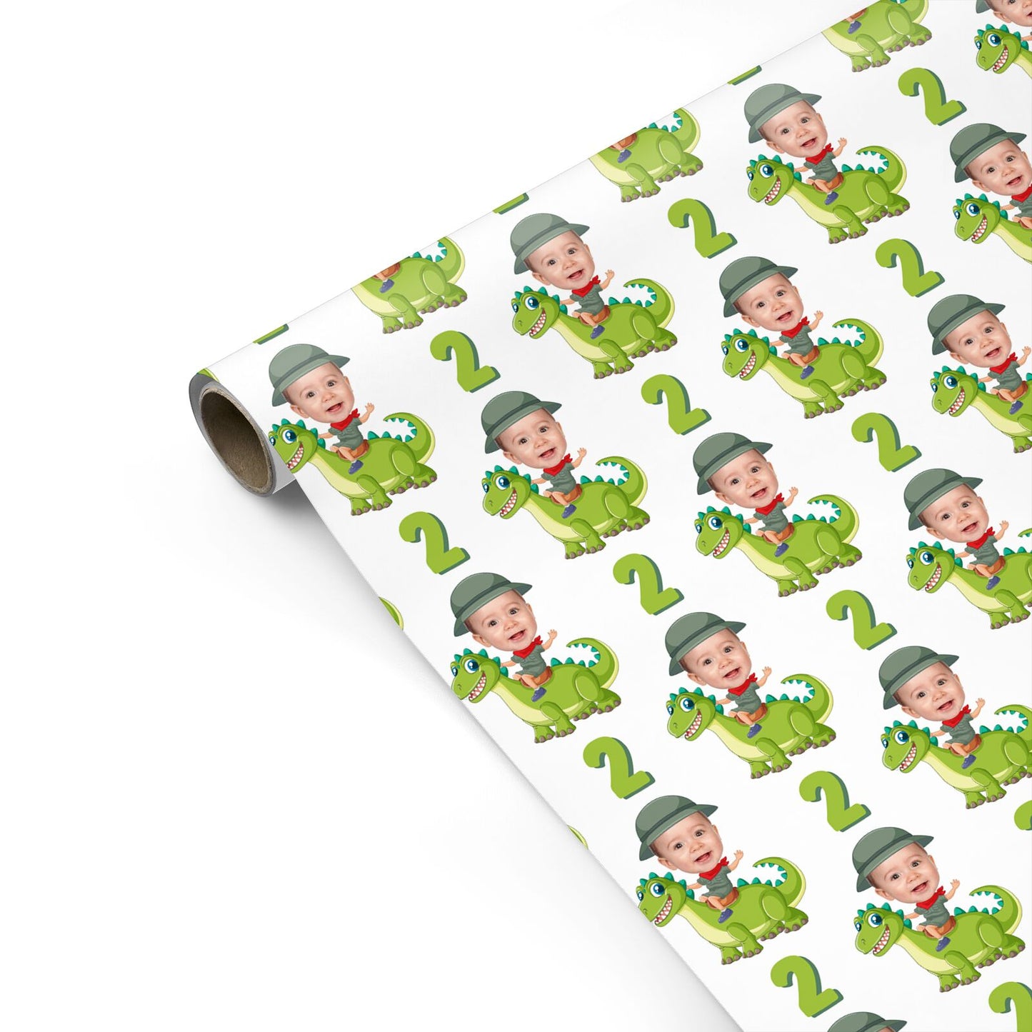 Boys Birthday Photo Dinosaur Personalised Gift Wrap