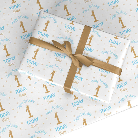 Boys Blue Personalised Birthday Custom Wrapping Paper