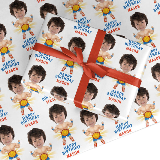 Boys Personalised Photo Face Wrestler Birthday Custom Wrapping Paper