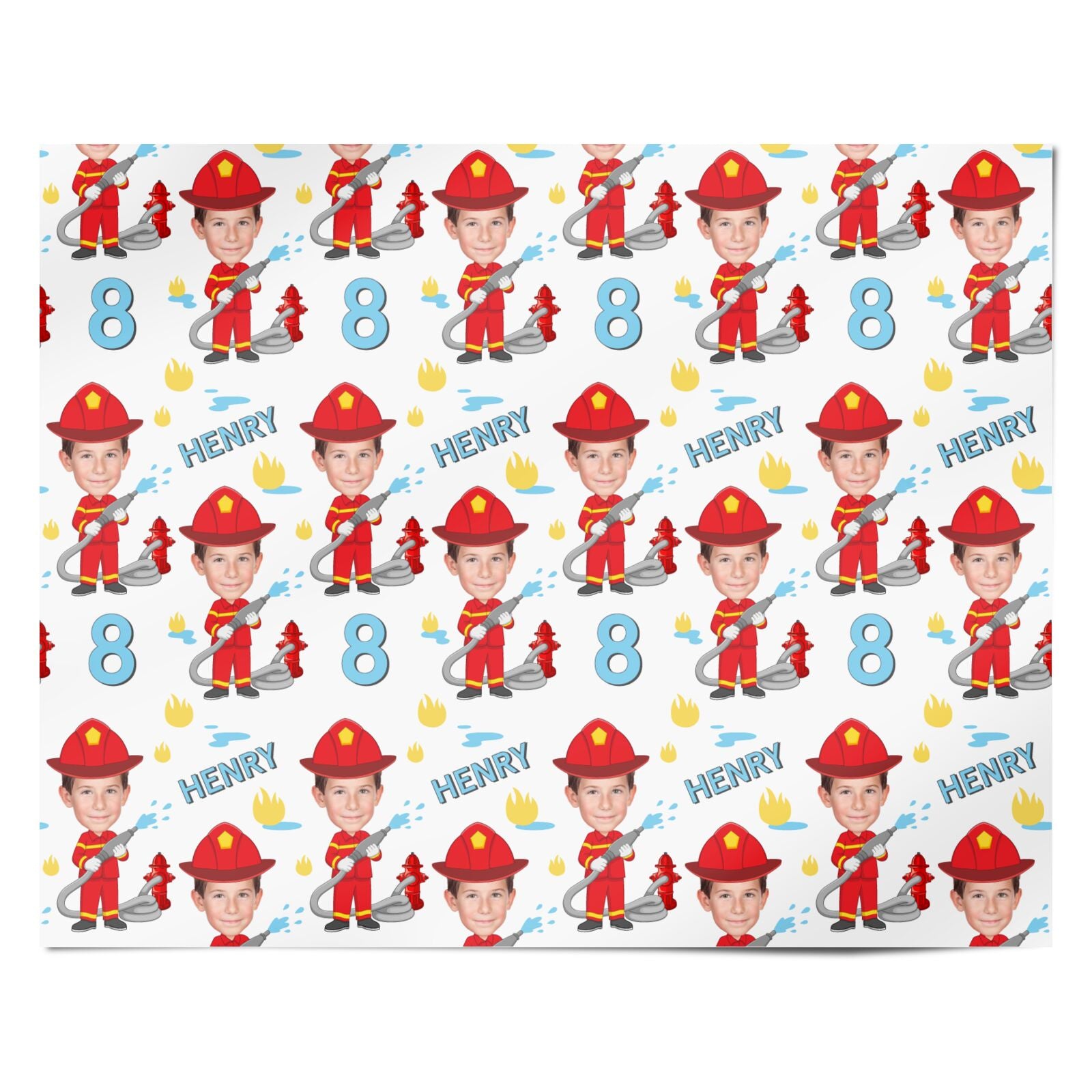 Boys Personalised Photo Fireman Personalised Wrapping Paper Alternative