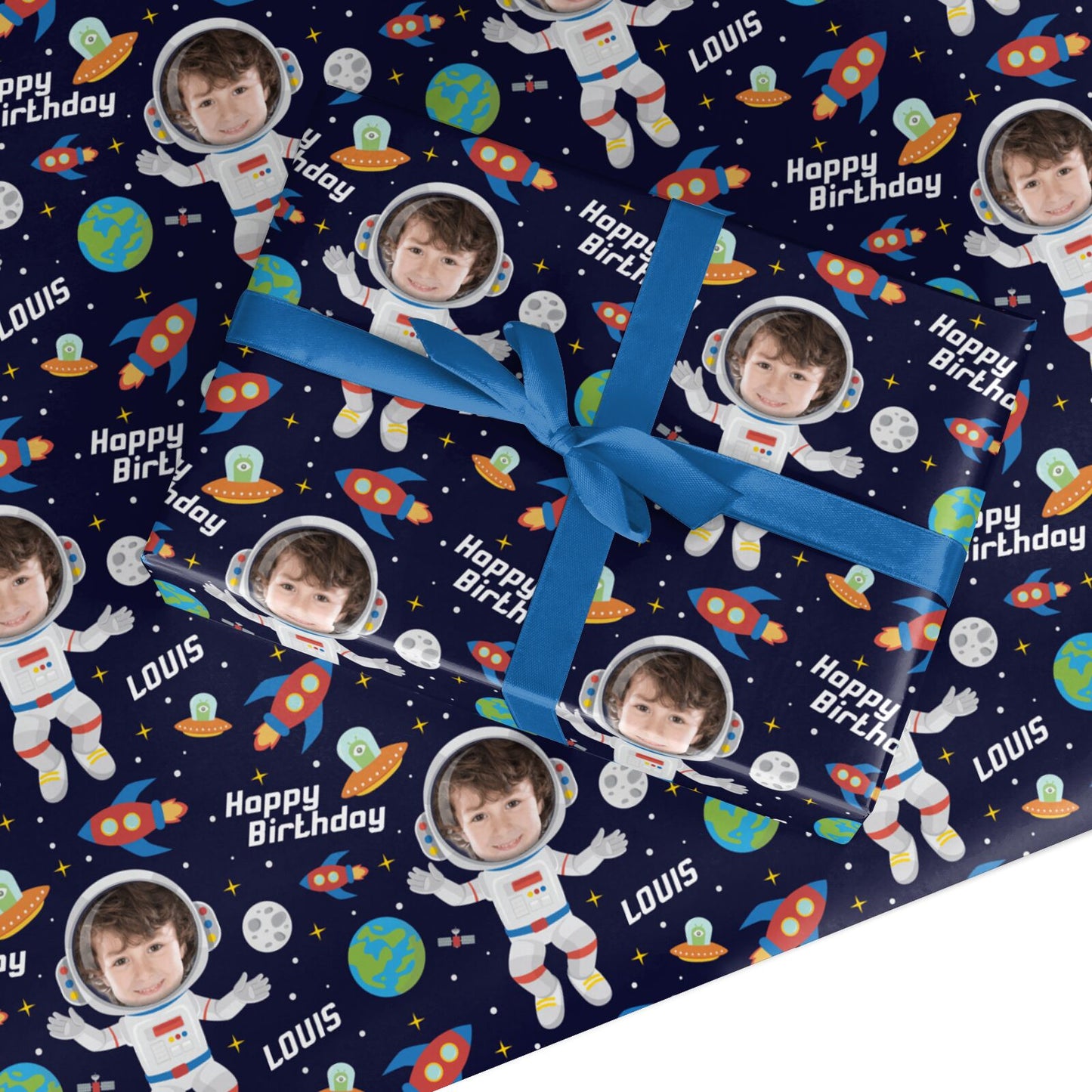 Boys Photo Face Astronaut Custom Wrapping Paper