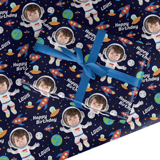 Boys Photo Face Astronaut Custom Wrapping Paper