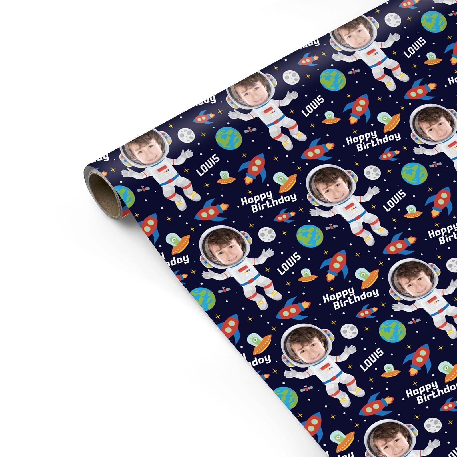 Boys Photo Face Astronaut Personalised Gift Wrap