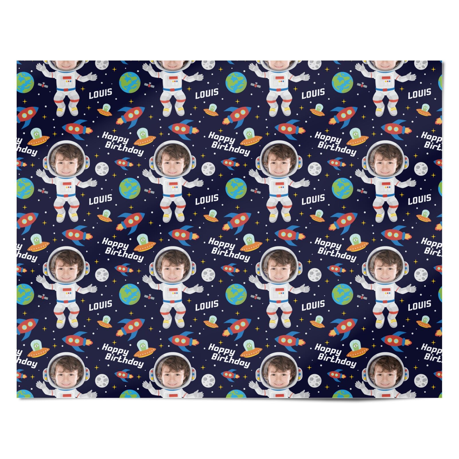 Boys Photo Face Astronaut Personalised Wrapping Paper Alternative