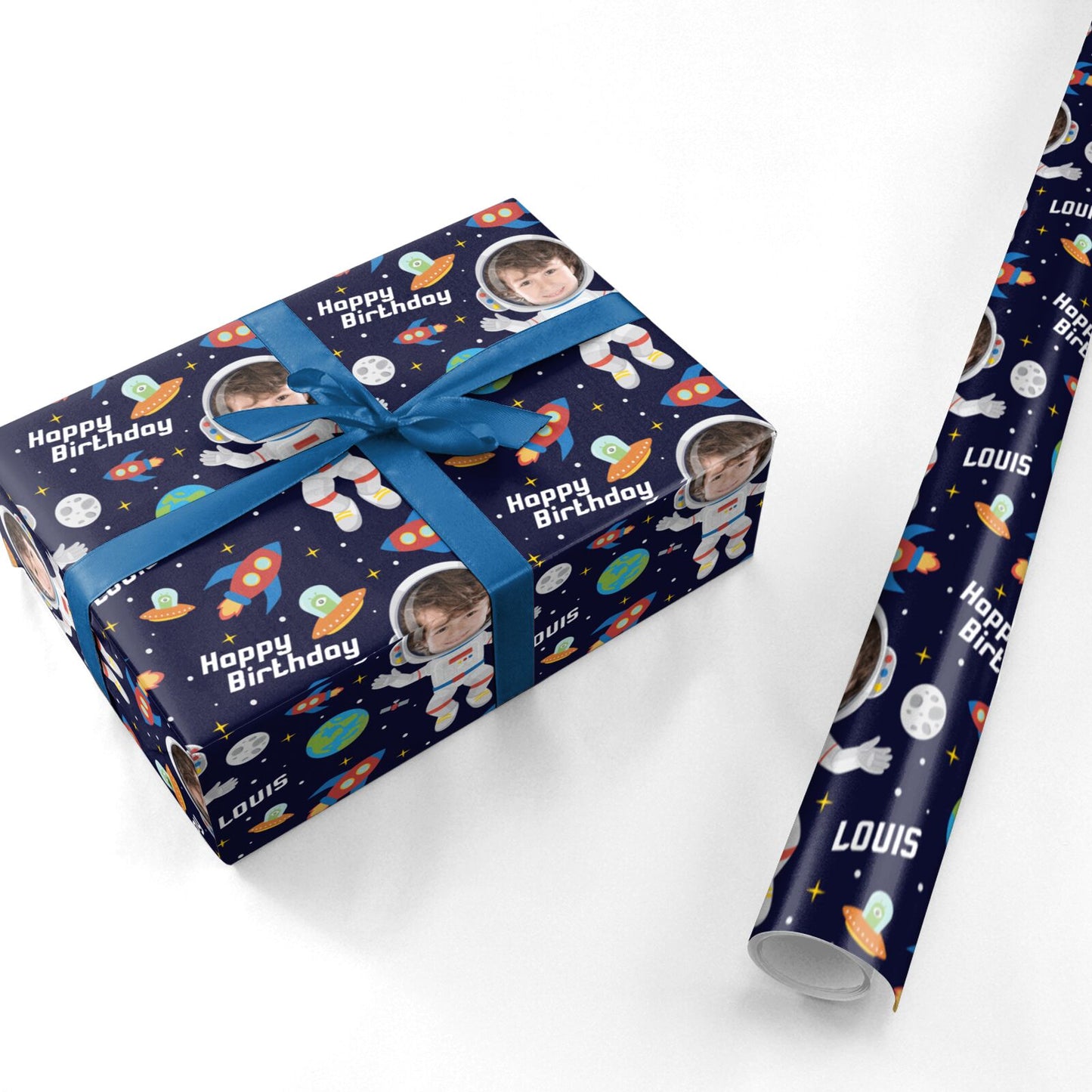 Boys Photo Face Astronaut Personalised Wrapping Paper