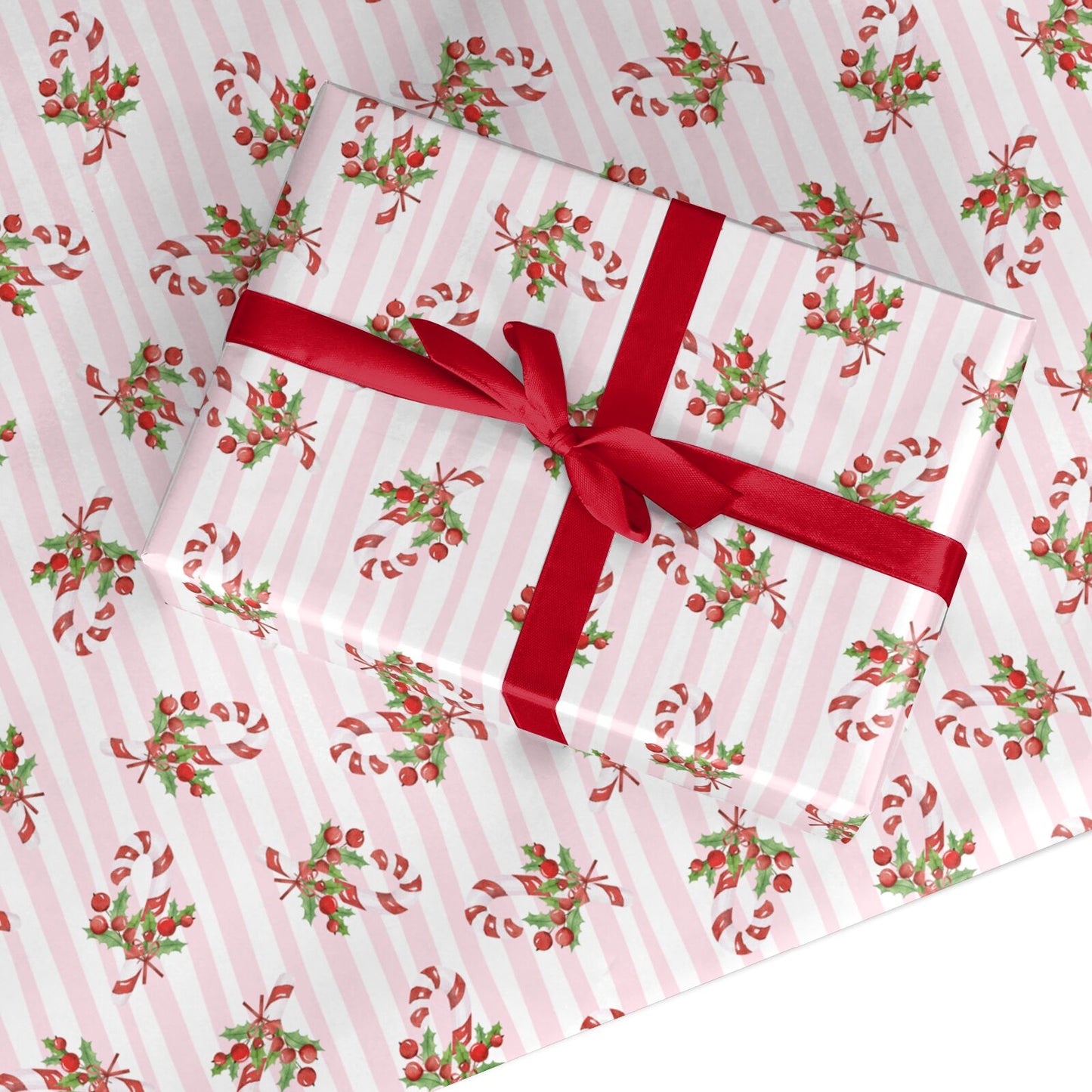 Candy Cane Holly Custom Wrapping Paper