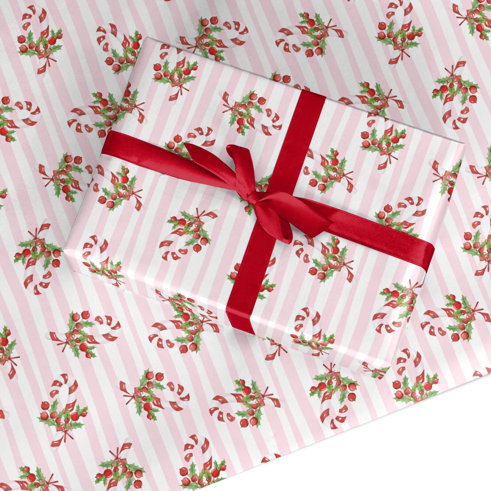 Candy Cane Holly Custom Wrapping Paper