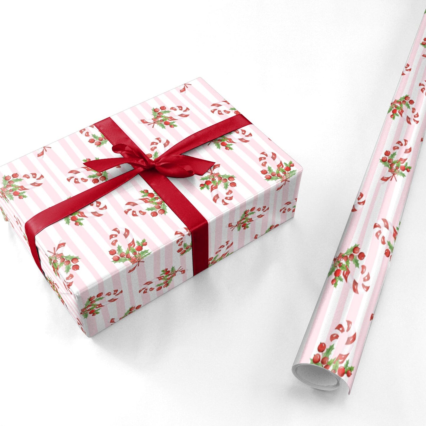 Candy Cane Holly Personalised Wrapping Paper