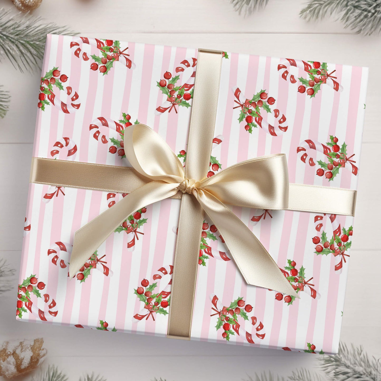 Candy Cane Holly Wrapping Paper