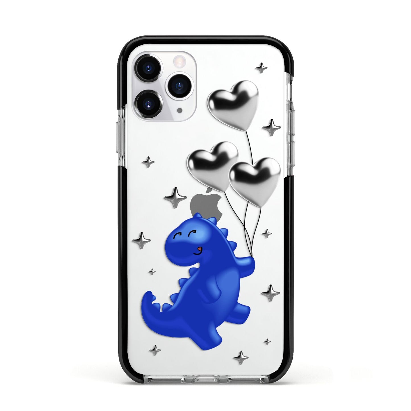 Chrome Dinosaur Balloons Apple iPhone 11 Pro in Silver with Black Impact Case