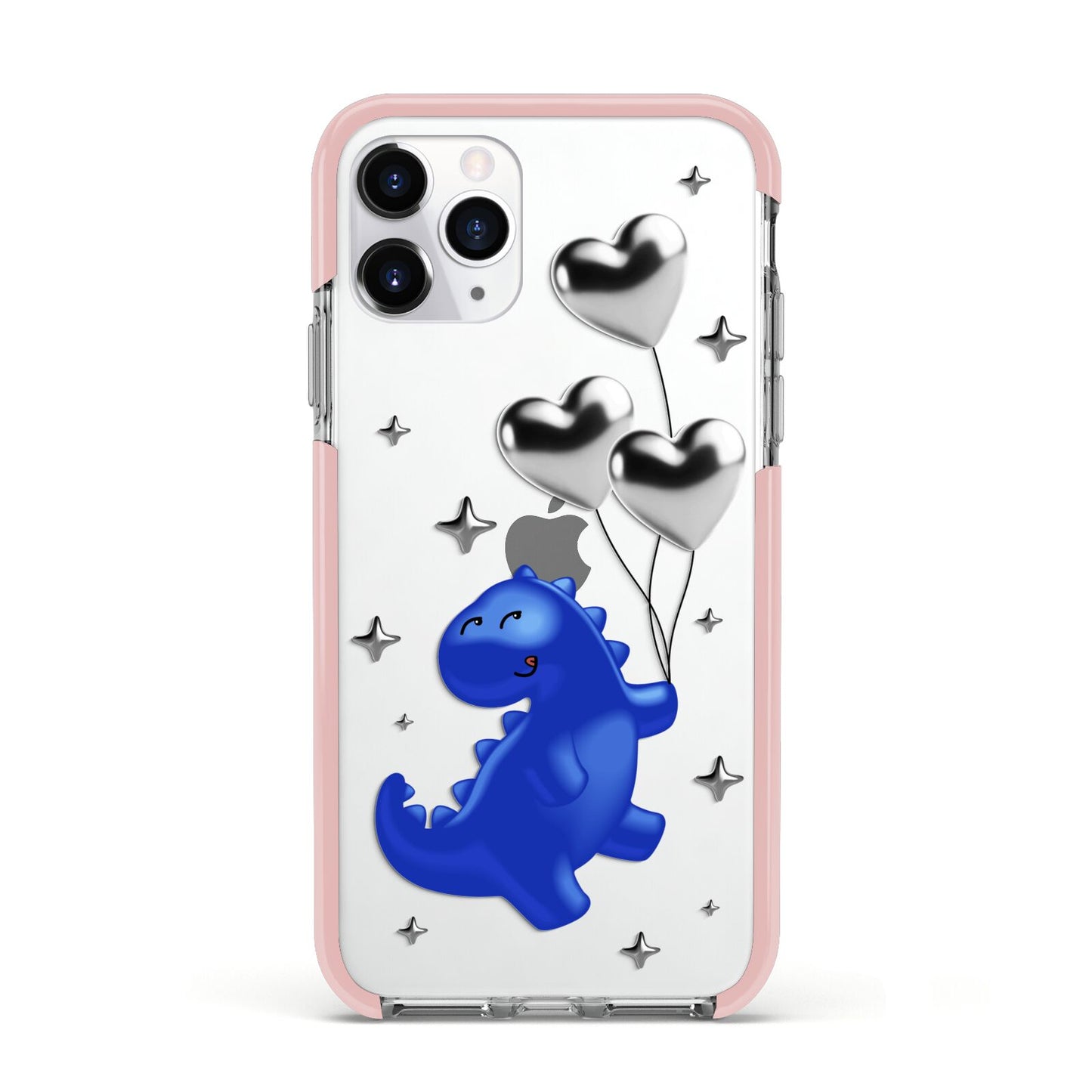 Chrome Dinosaur Balloons Apple iPhone 11 Pro in Silver with Pink Impact Case