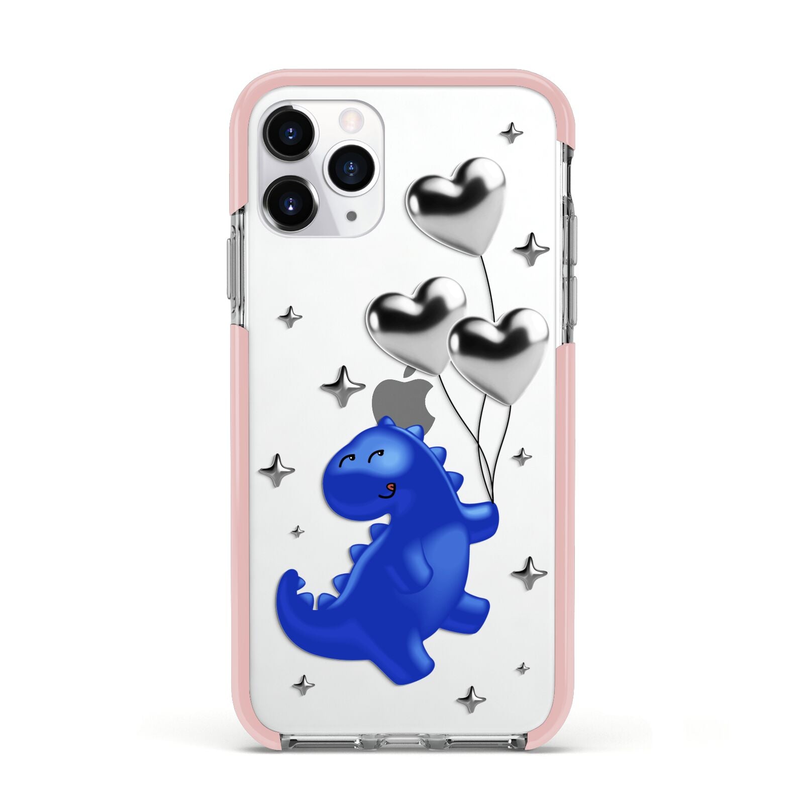 Chrome Dinosaur Balloons Apple iPhone 11 Pro in Silver with Pink Impact Case