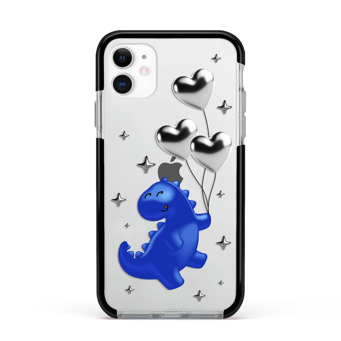 Chrome Dinosaur Balloons Apple iPhone 11 in White with Black Impact Case