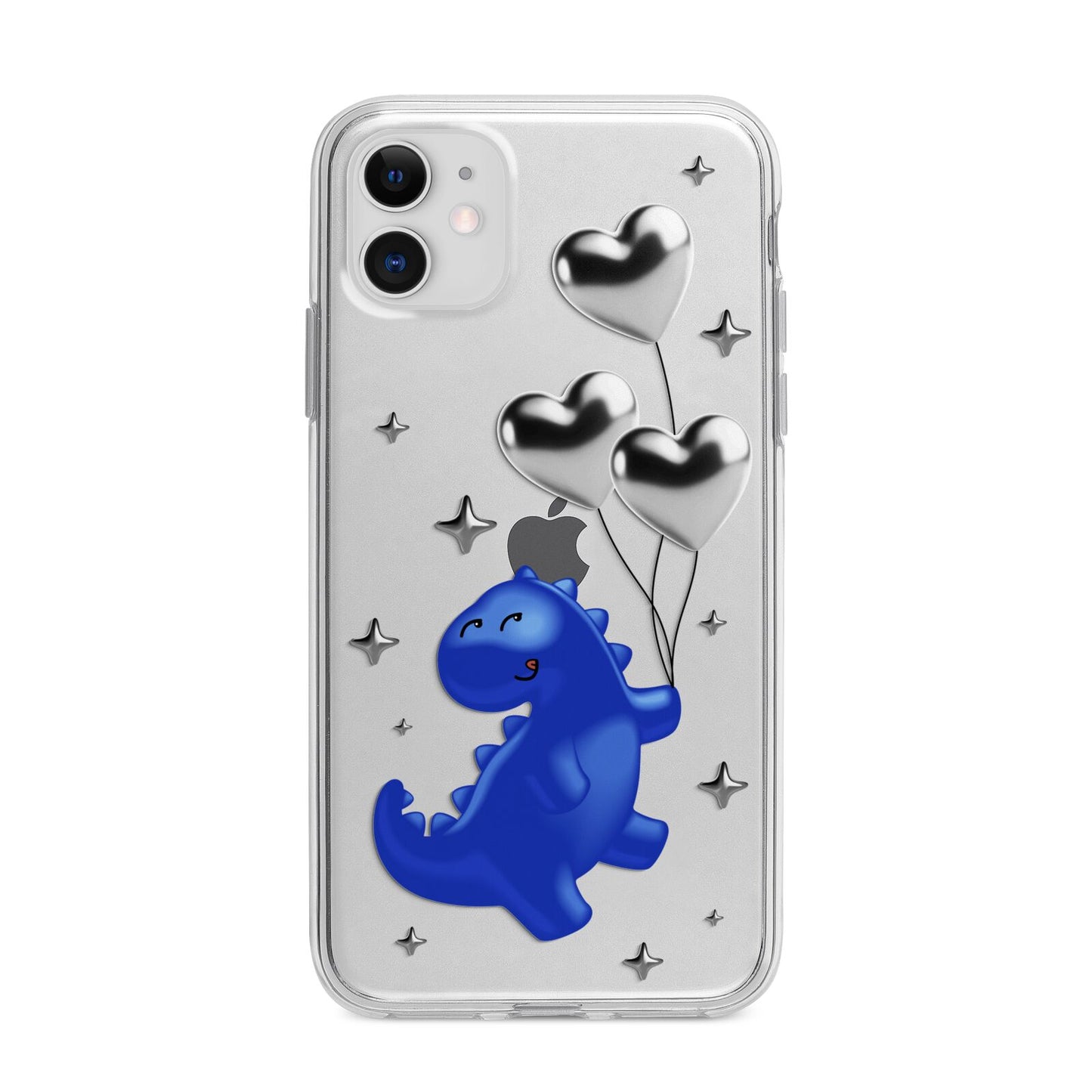 Chrome Dinosaur Balloons Apple iPhone 11 in White with Bumper Case