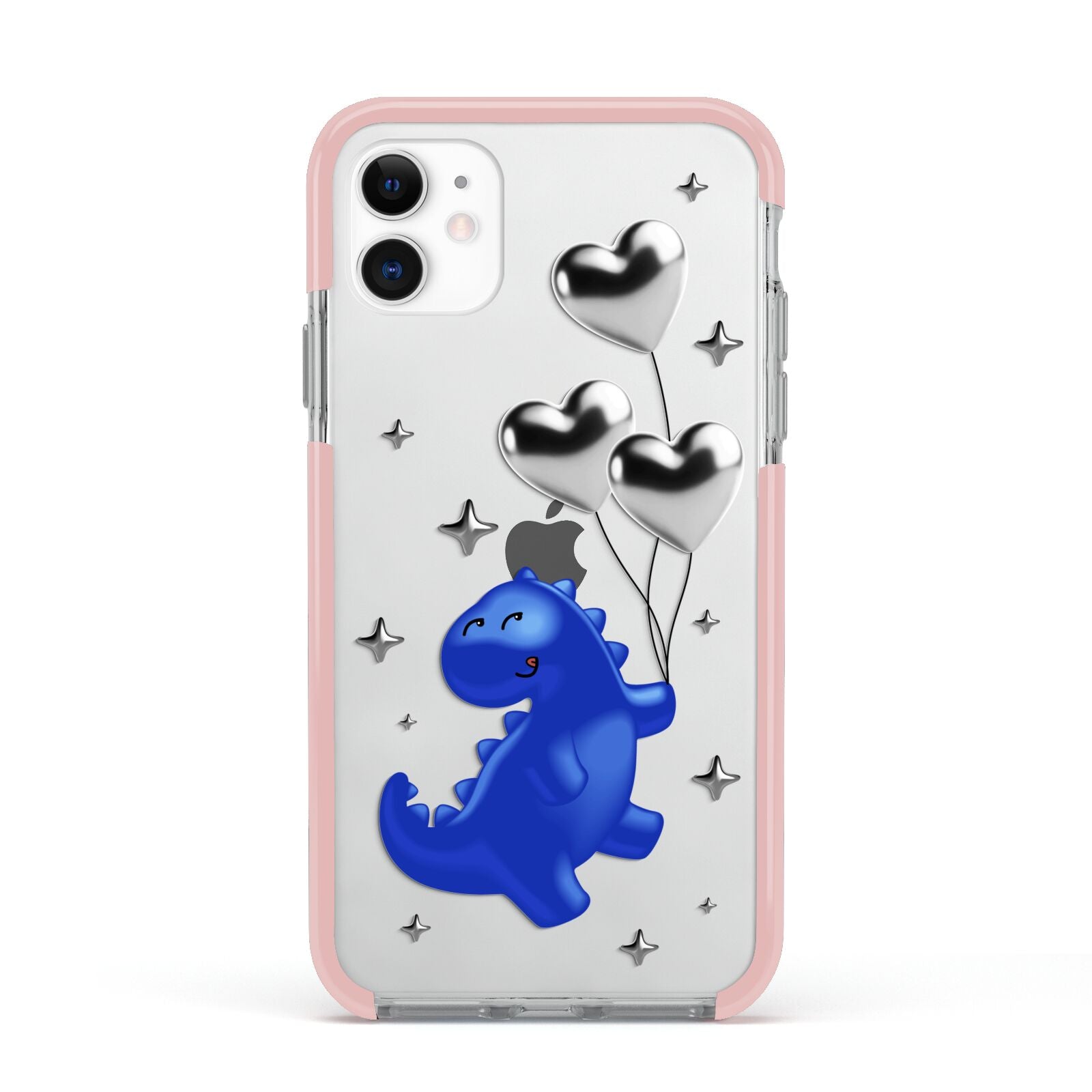 Chrome Dinosaur Balloons Apple iPhone 11 in White with Pink Impact Case