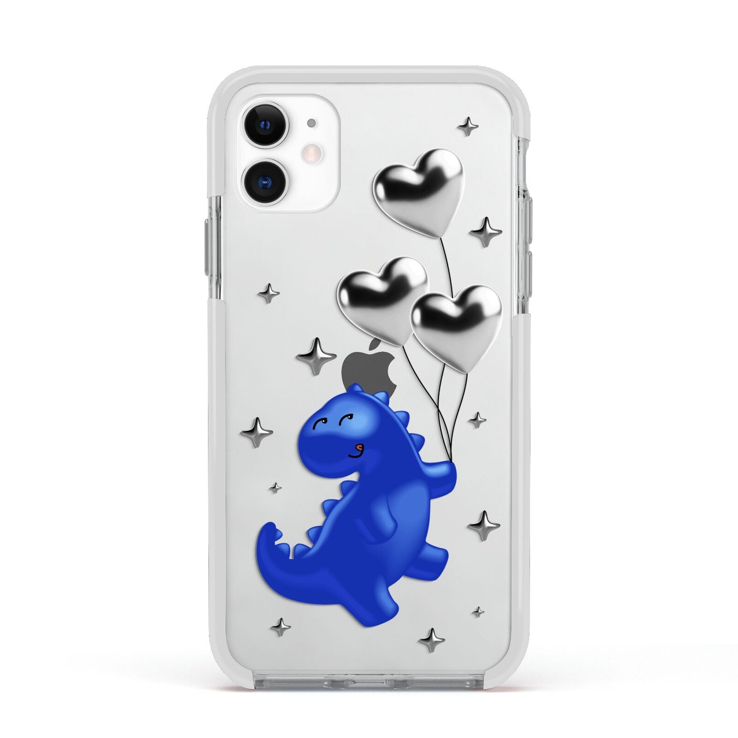 Chrome Dinosaur Balloons Apple iPhone 11 in White with White Impact Case